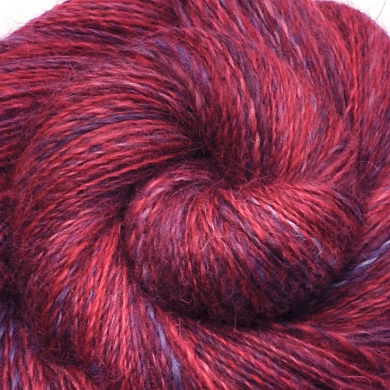 Hand spun yarn - RED BIRD - Handpainted Wensleydale wool, DK weight, 1095 yards