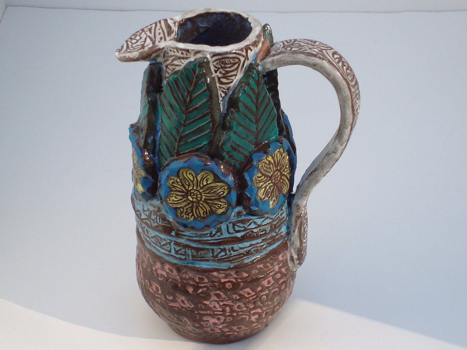 ceramic pottery pitcher hand built decorative