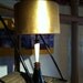 Mid Century Atomic White, Black, and Gold Lamp with original lamp shade