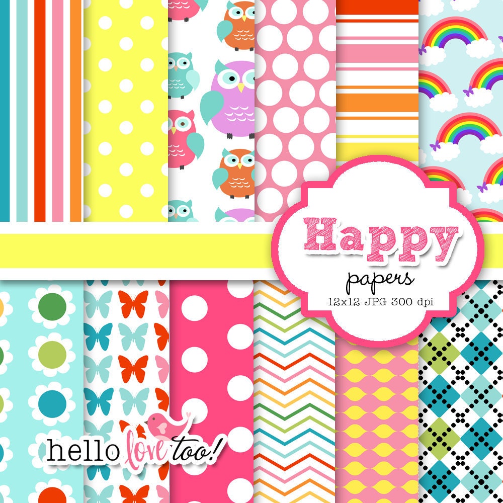 INSTANT DOWNLOAD happy digital paper set