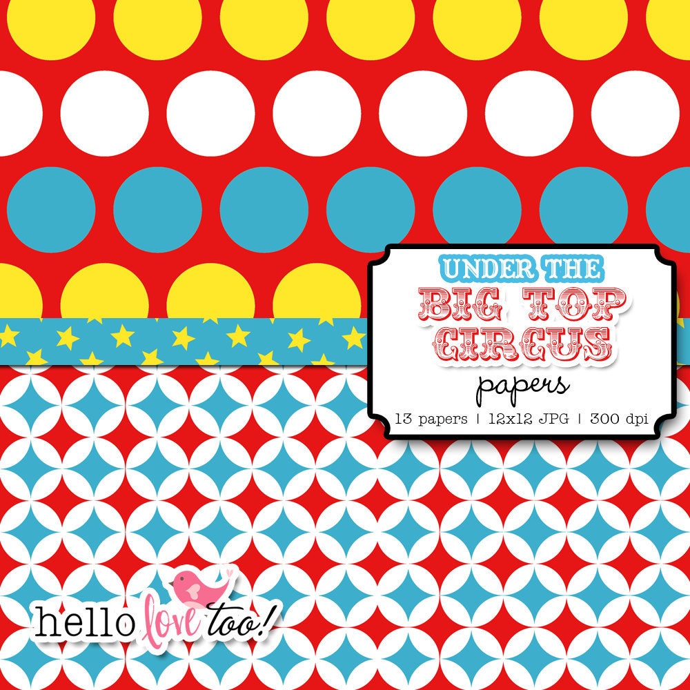 INSTANT DOWNLOAD under the bigtop circus & carnival digital paper set