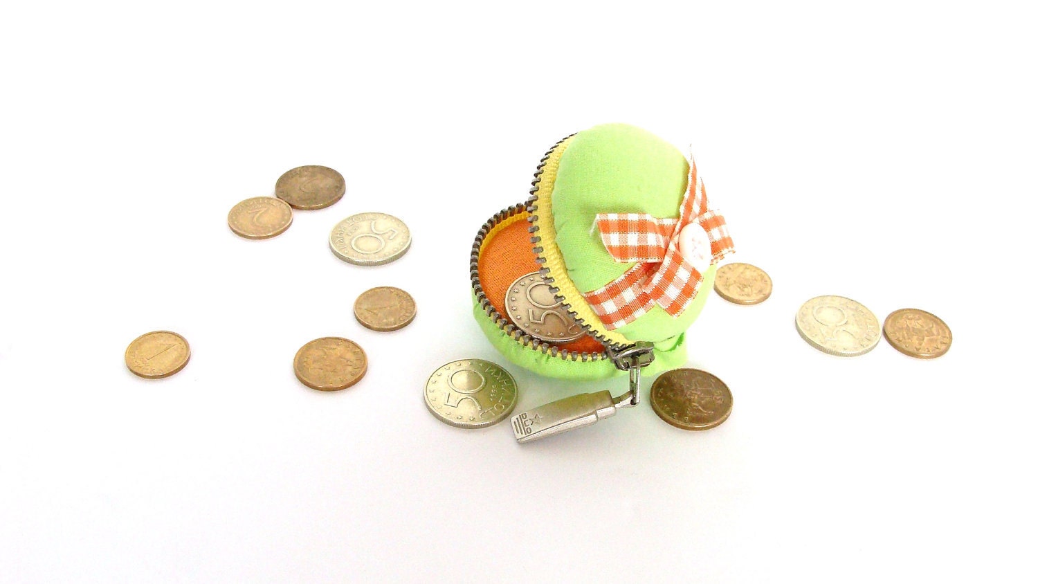 Neon macaron change  purse - coin wallet, keychain purse, blue and green flowers