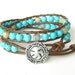 Earthy turquoise, aqua & brown 2x wrap bohemian beach bracelet, southwestern, sundance, with semi precious turquoise magnesite and jasper