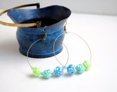 Hoop earrings with handknotted pastel rattail beads and bicone crystals, green, mint and blue - ready to ship