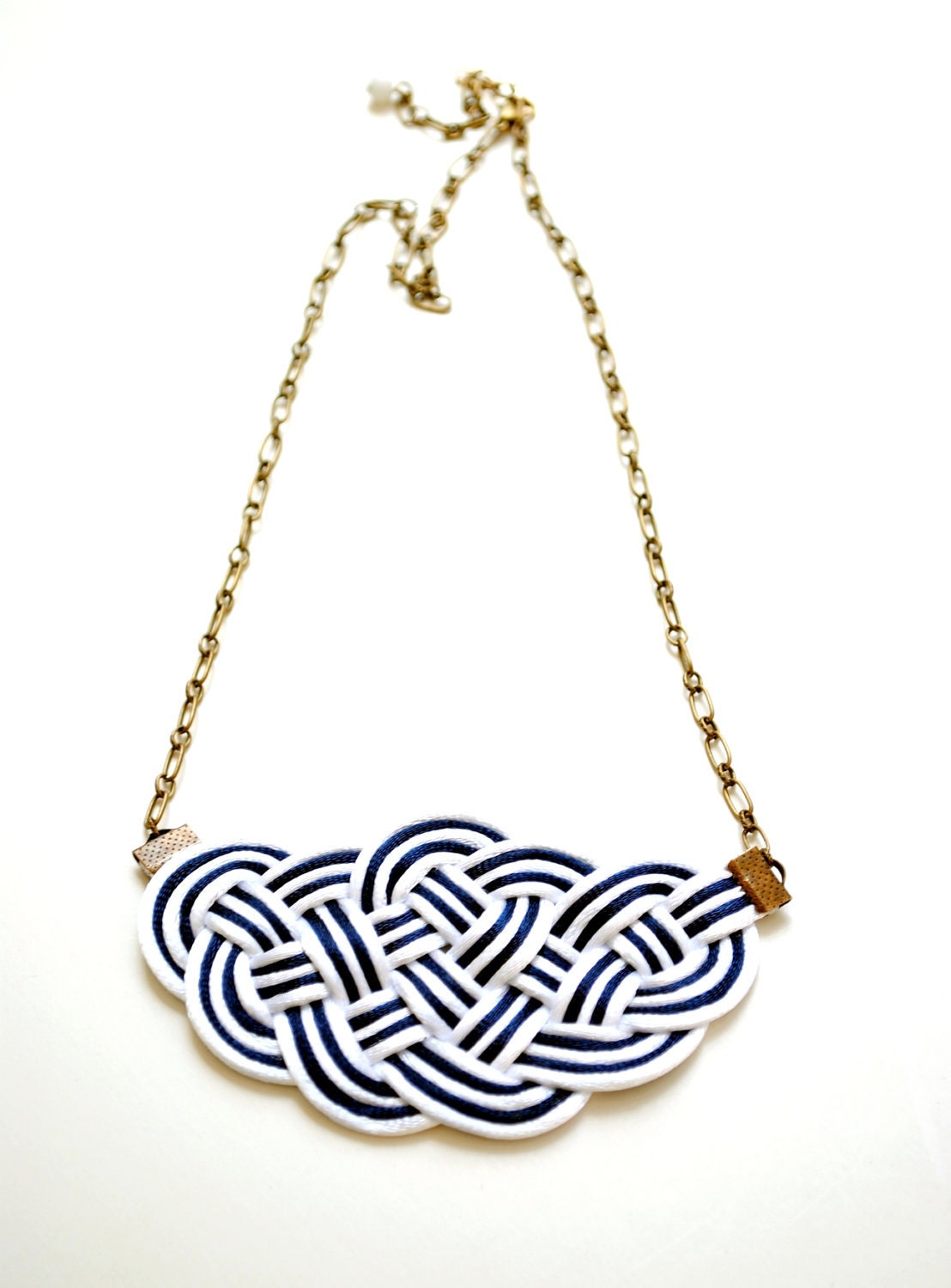 SALE 20% OFF - Big Sailor's Knot Necklace - white and navy satin cords - nautical style