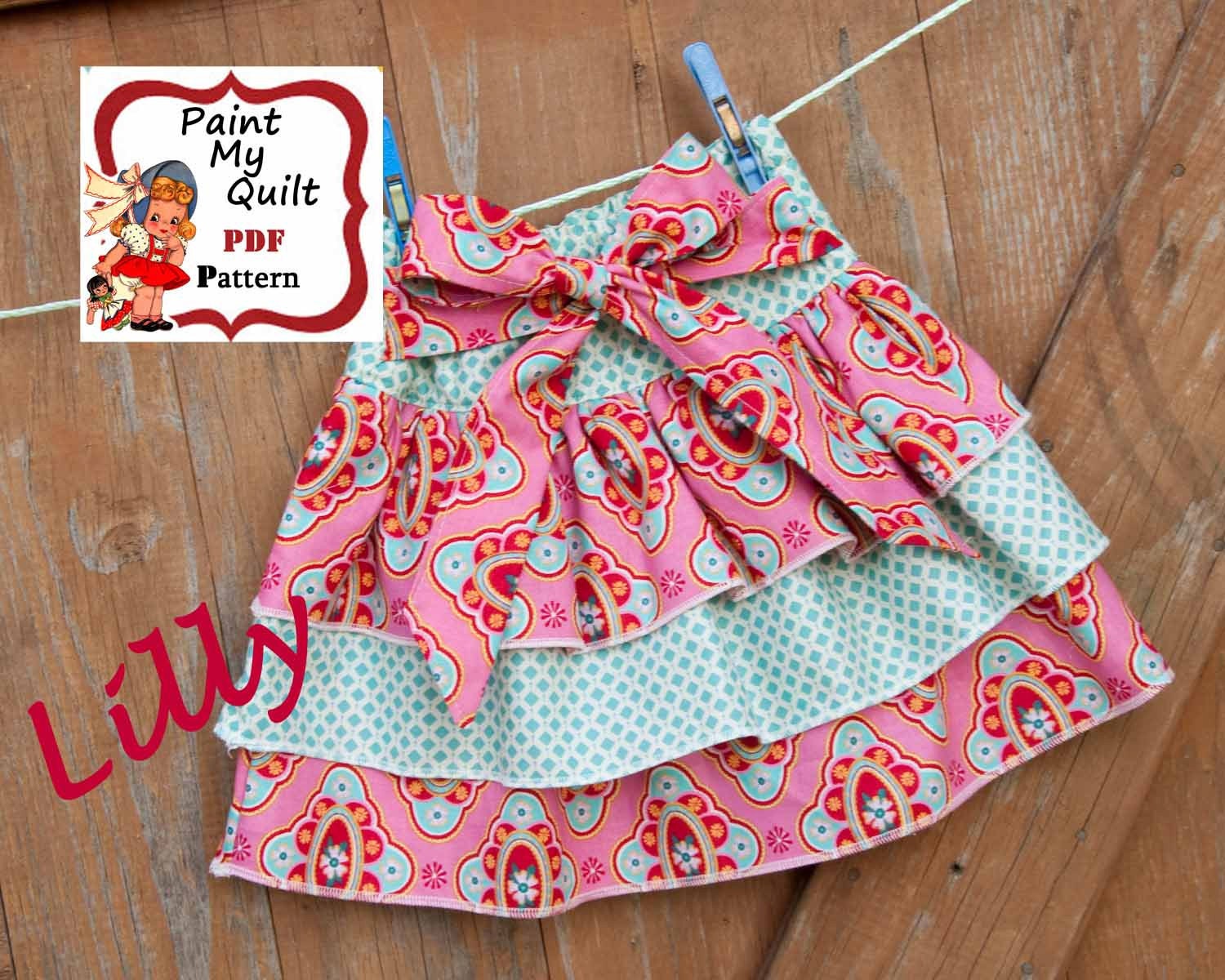 INSTANT DOWLOAD Girls skirt Pattern PDF  Ruffle skirt  Easy Sewing Tutorial pdf E-Pattern skirt sizes 6m through to 10 years "Lilly Skirt"