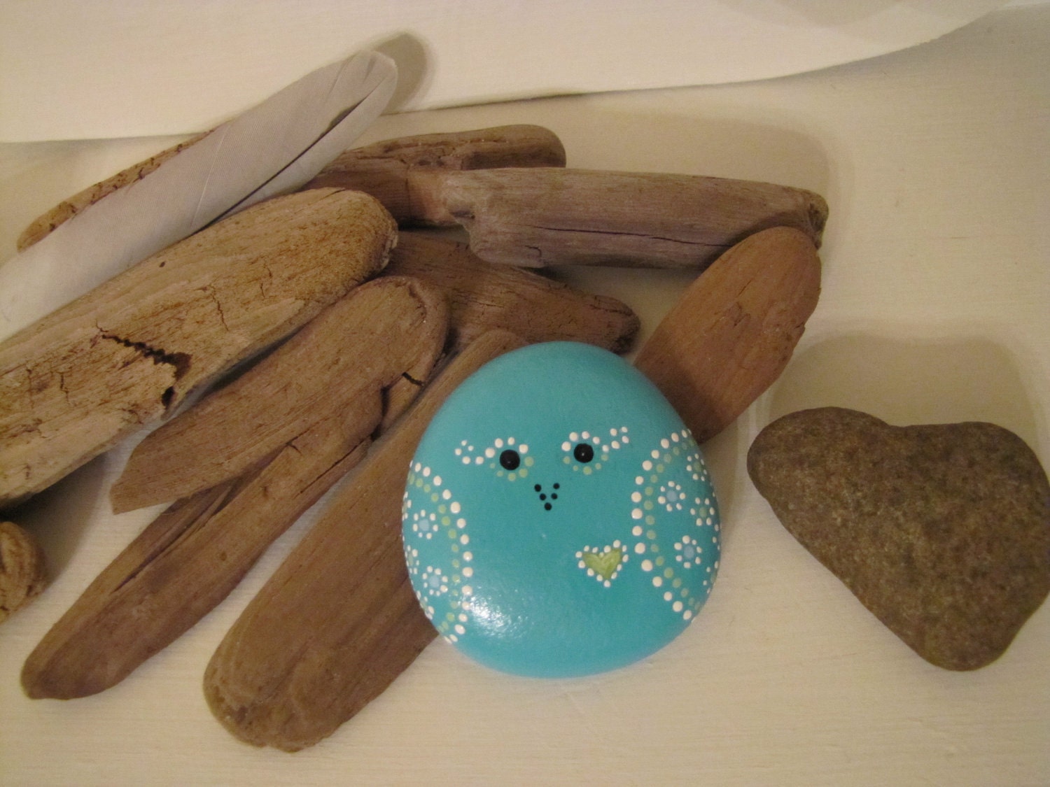 Sweet birdy heart - hand painted rock
