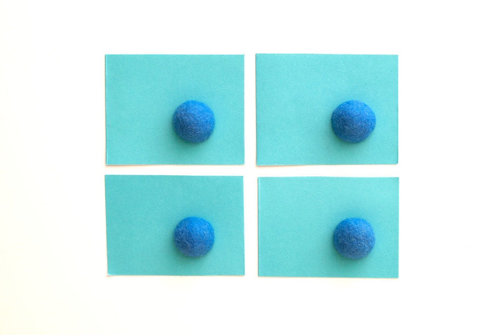 Wool Fridge Magnets Blue, Set of 4