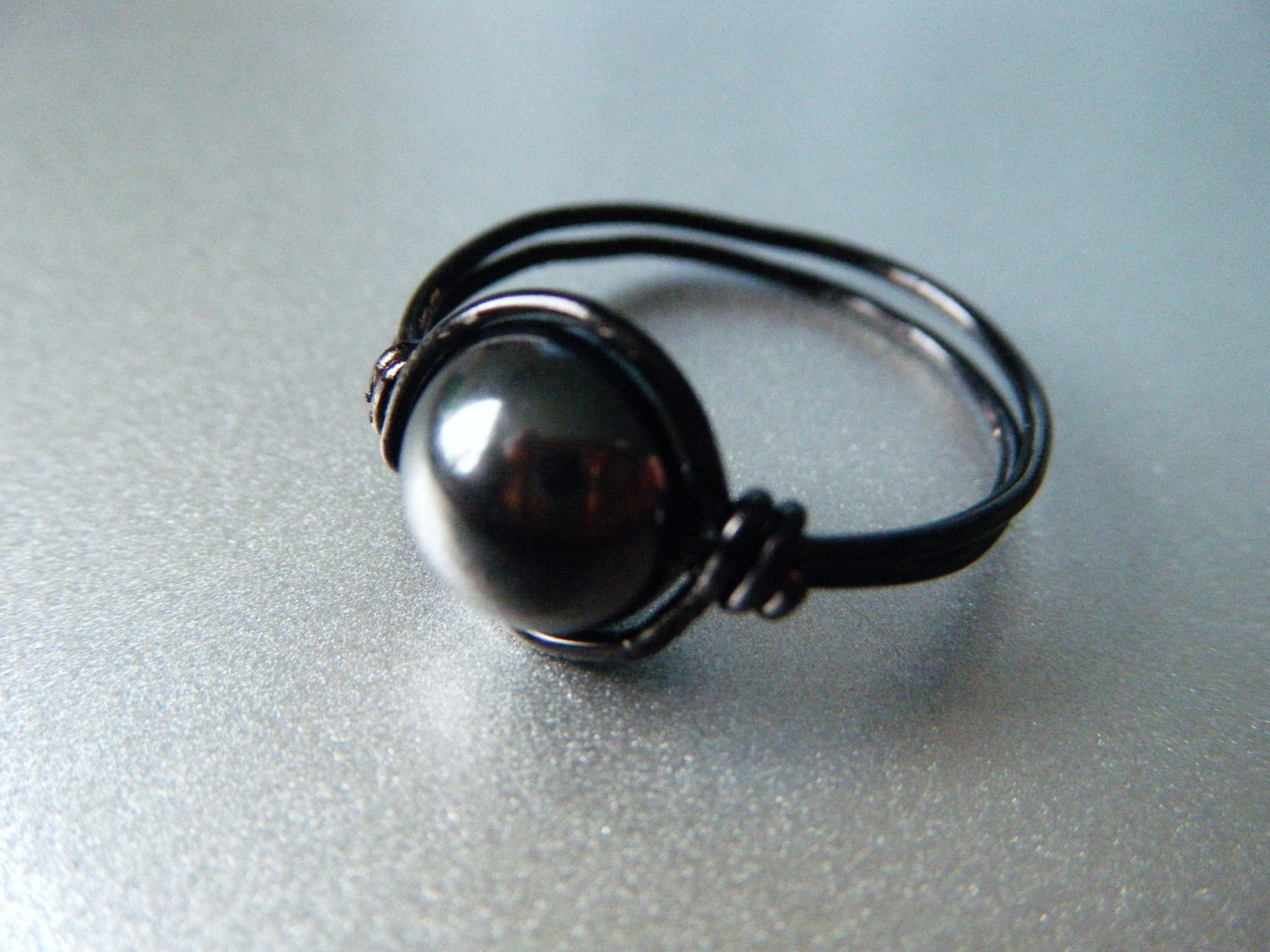 Hematite Ring Grounding Root Chakra Black Wire by JBellsGems