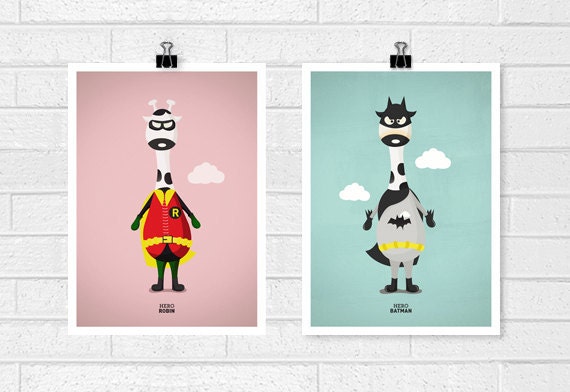 Adorable Superhero - Batman and Robin Print - Set of 2 (A4)
