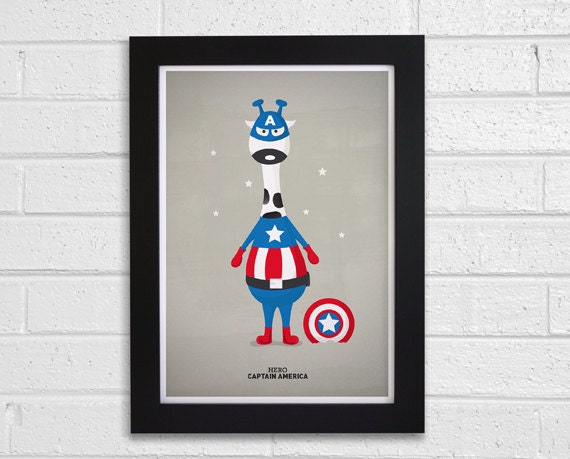 Cute Superhero - Captain America - Print  (A4)