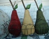 Country Home Decor Pears Fabric Rustic Primitive French Country Mantle Accessories Large Handmade Red Gold Green Lusciously Rich Trio