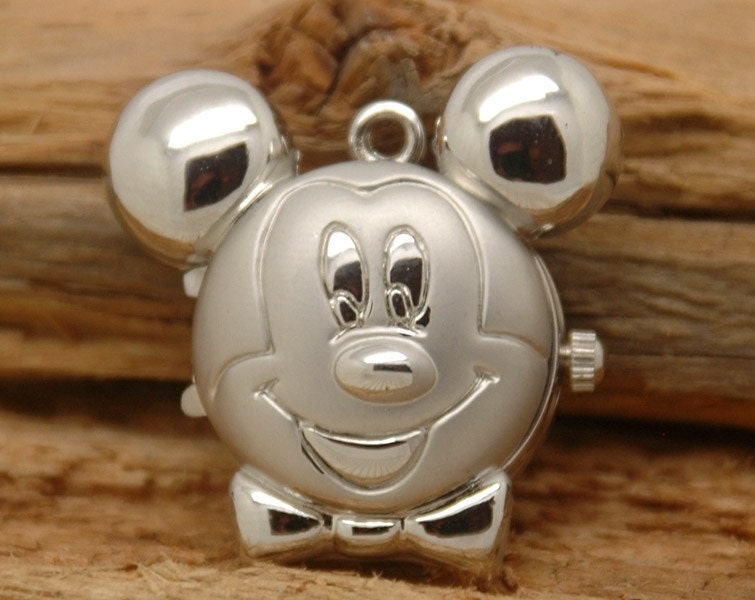 Silver Mickey Mouse Pocket Watch Necklace Pendants Mickey Mouse Charms Pandent 32x32mm P46