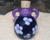 Glass Perfume Bottle Necklace - For Her - Handmade Purple Flowered Lampwork Vessel on Satin Cord