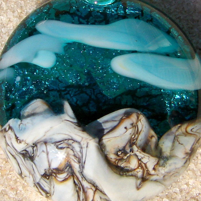 Sparkling Sky Mountain Scene Pendant - Handmade Lampwork Glass Jewelry