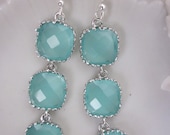 Mint Blue Earrings Silver Aqua - Bridesmaid Earrings - Bridal Earrings - Wedding Jewelry - Christmas Gift - Gift under 40