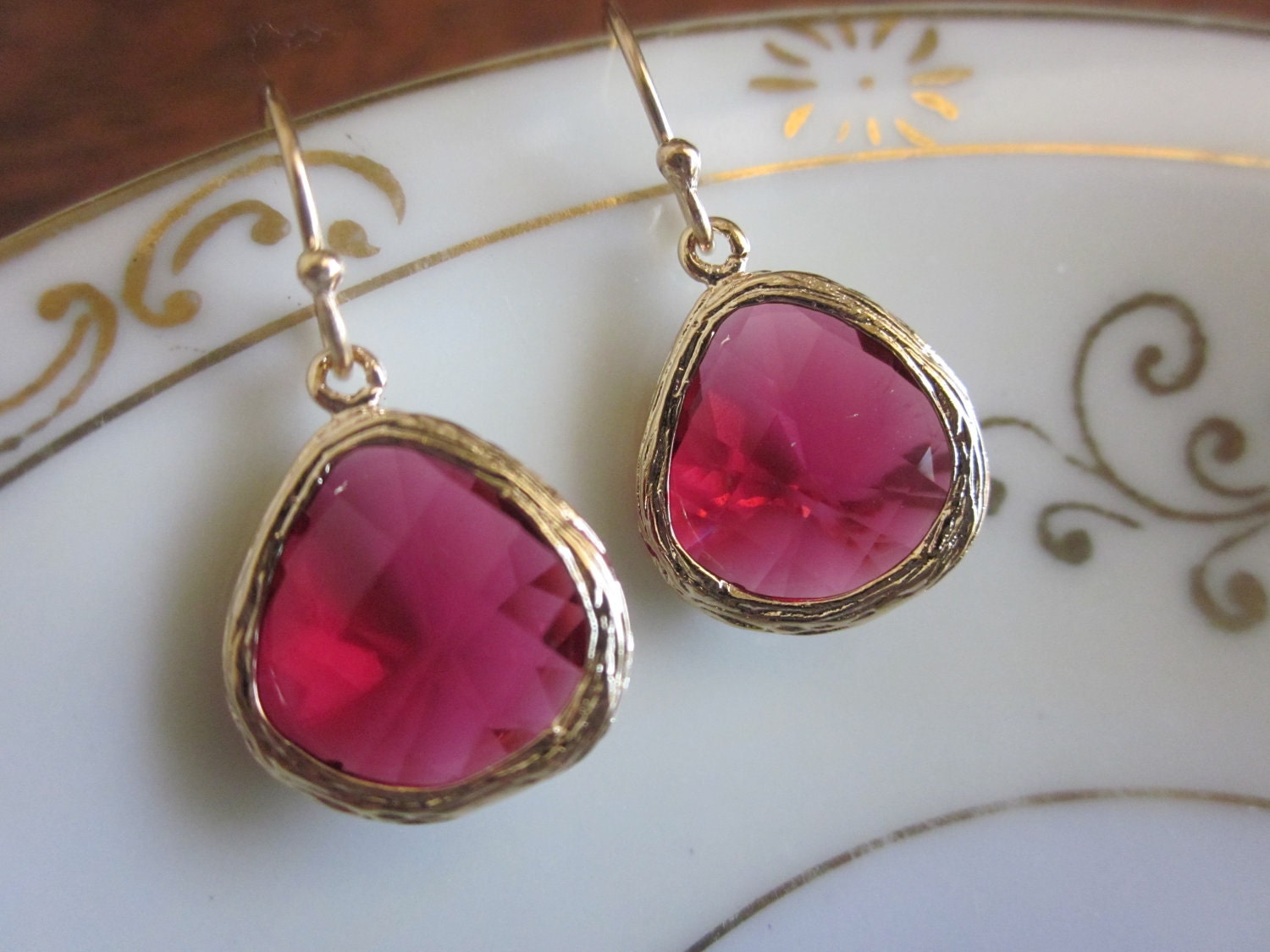 Red Garnet Earrings Gold - Bridesmaid Earrings - Bridal Earrings - Wedding Earrings - Christmas Gift - Gift under 30