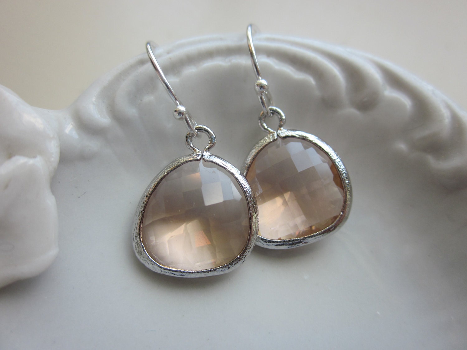 Peach Champagne Earrings Light Pink Silver Plated Sterling Silver Earwires - Bridesmaid Earrings - Wedding Earrings - Bridal Earrings