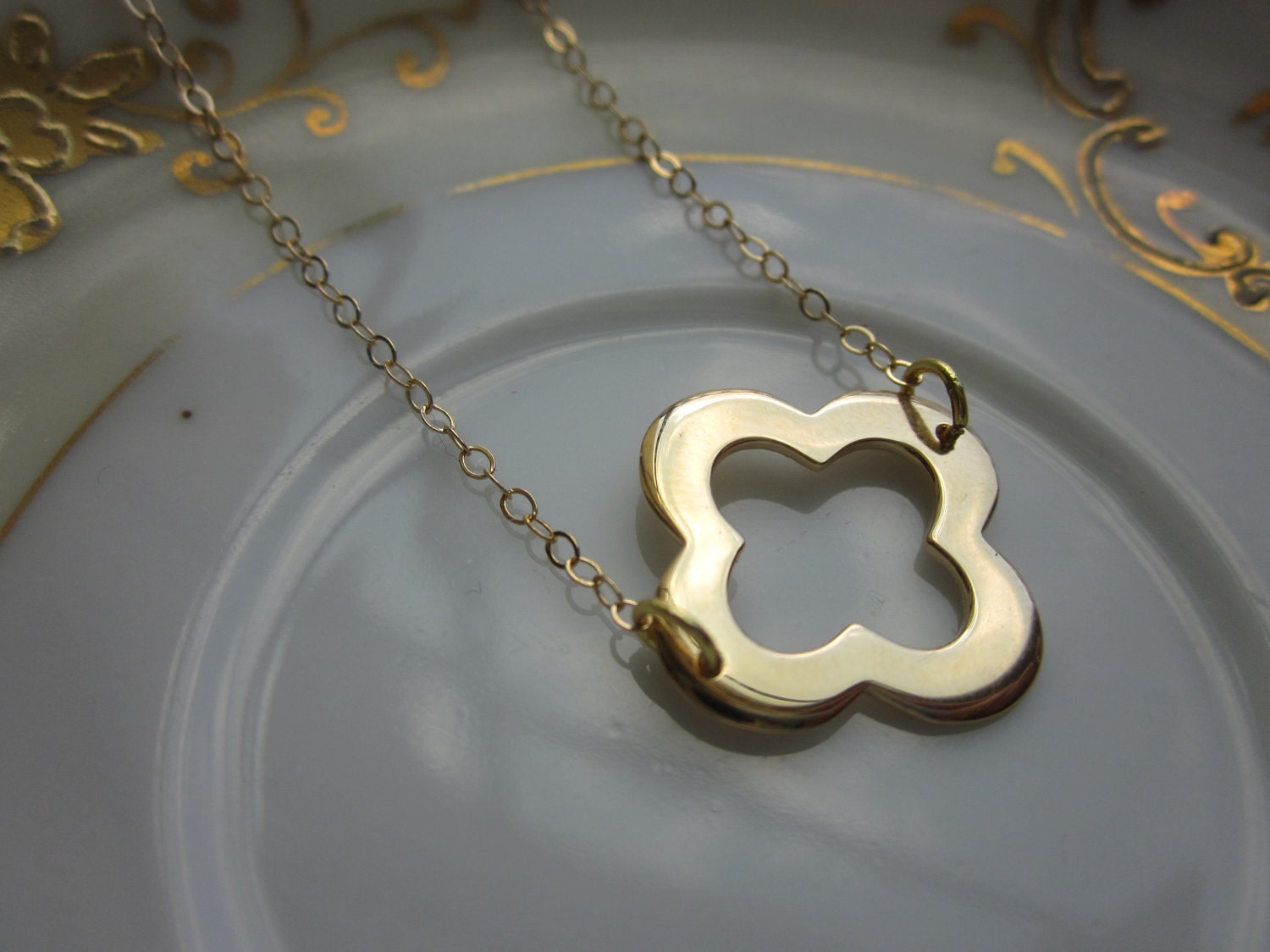 Gold Clover Necklace Quatrefoil Vermeil - 14k Gold Filled Chain