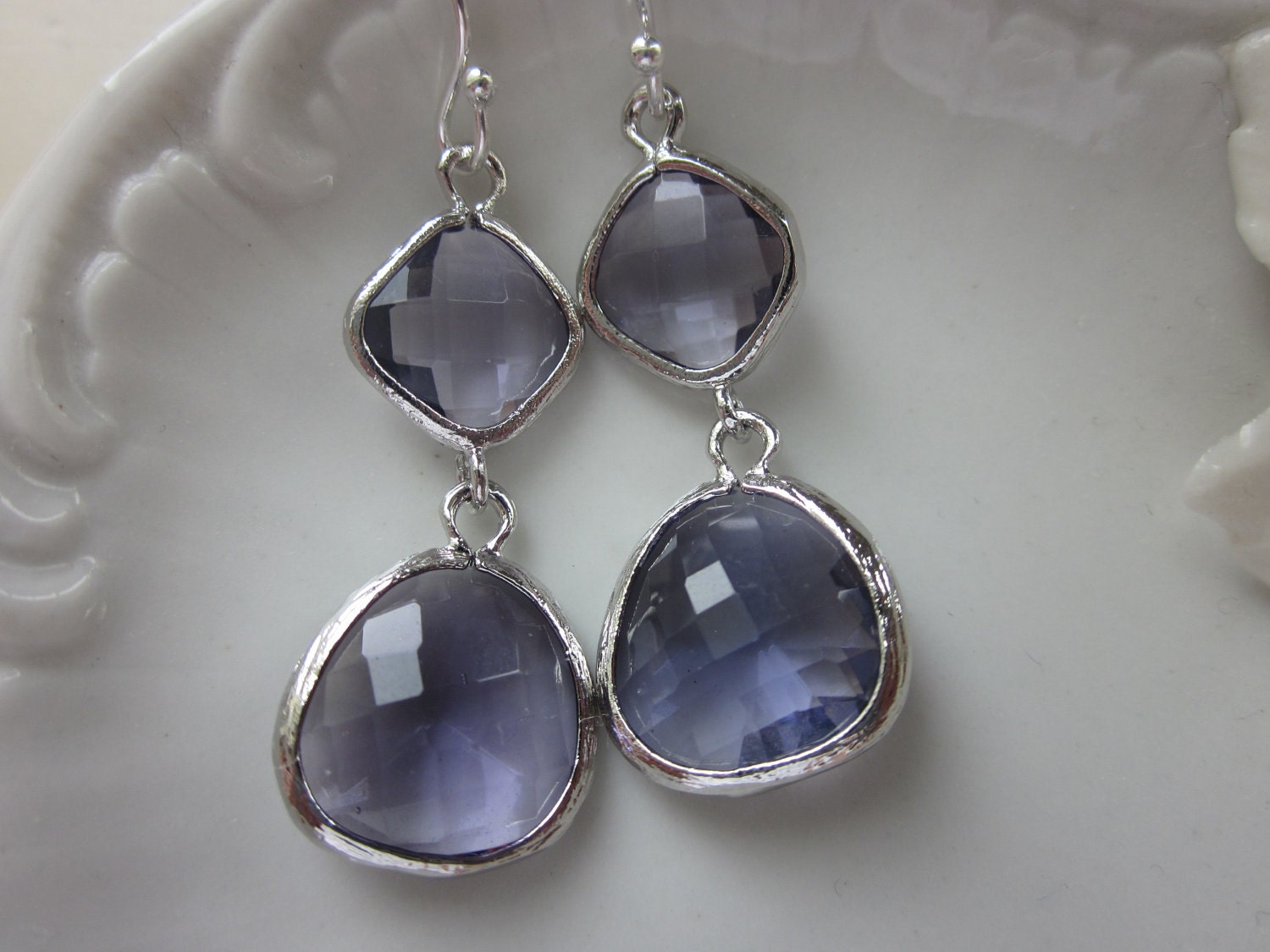 Tanzanite Earrings Purple Amethyst Silver Diamond Two Tier - Bridesmaid Earrings - Wedding Earrings - Christmas Gift