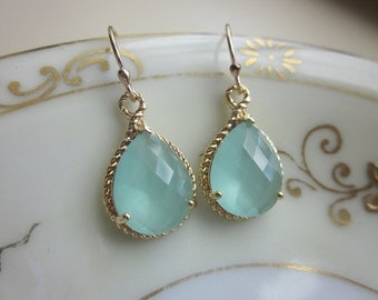 Pacific Aqua Mint Earrings Gold Blue Earrings Bridesmaid Earrings Wedding Earrings Christmas Gift