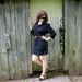 Vintage 1980s Women's Day Dress Black Button-up 3/4 Cuffed Sleeve Gold Button
