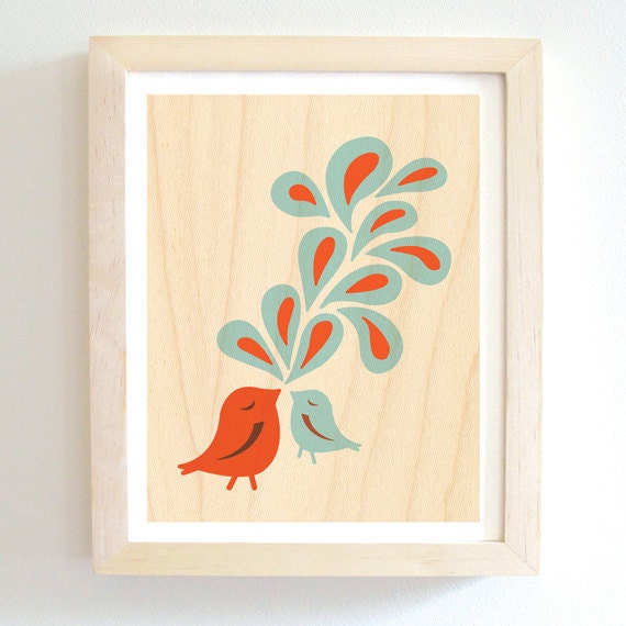 Singing Bird - Art Print - 8x10 - Nursery - Modern - Home Decor - Under 25