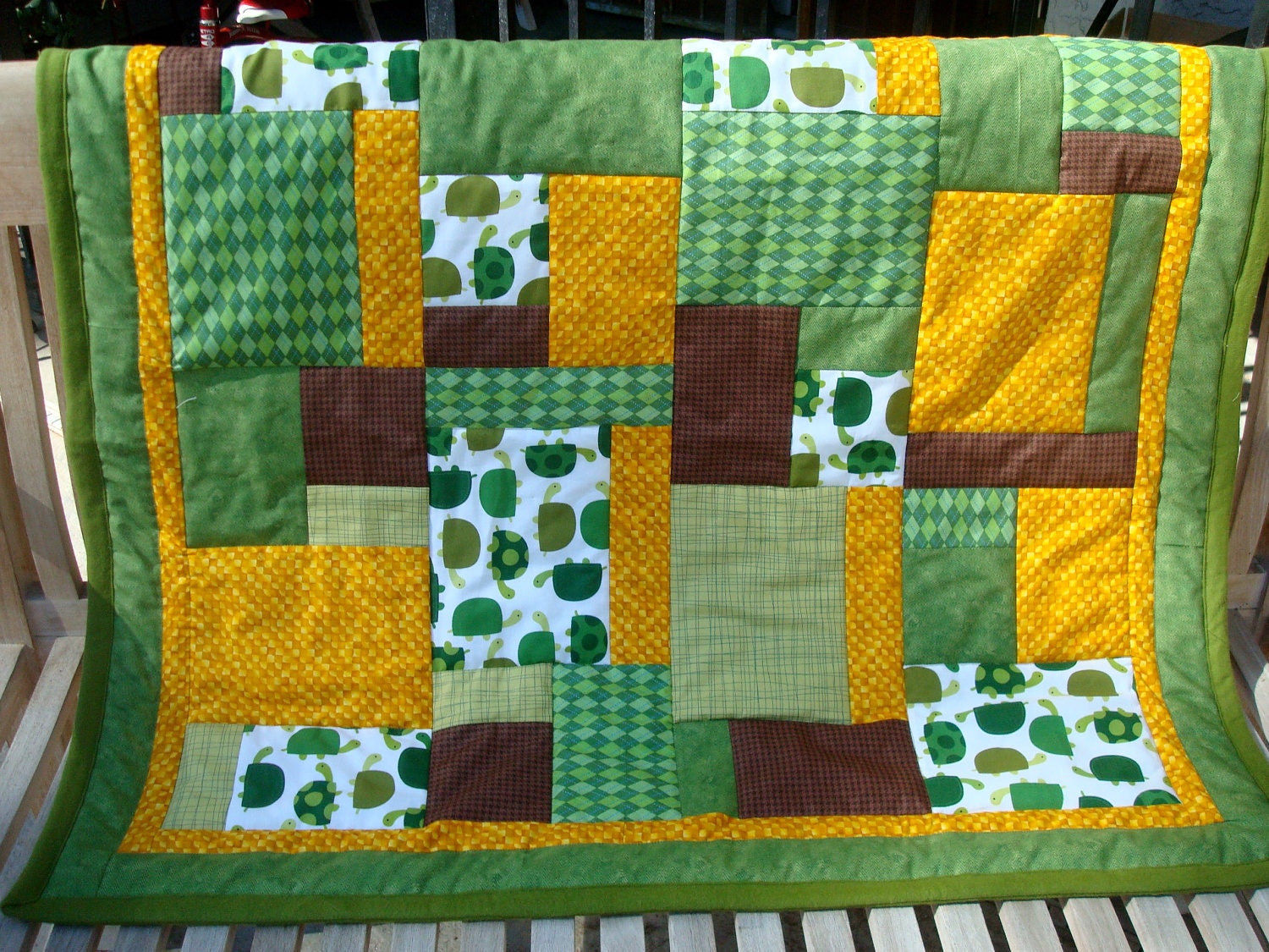 Reserved for Jody -  Turtle Tortoise Block Baby Toddler Quilt
