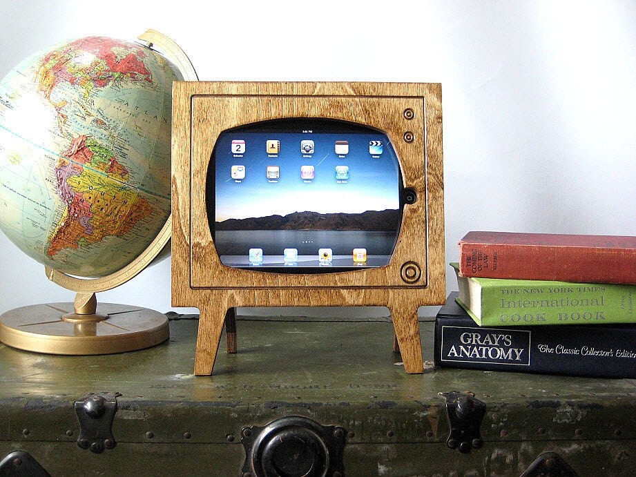 Handmade Natural Wood Retro TV Ipad Dock