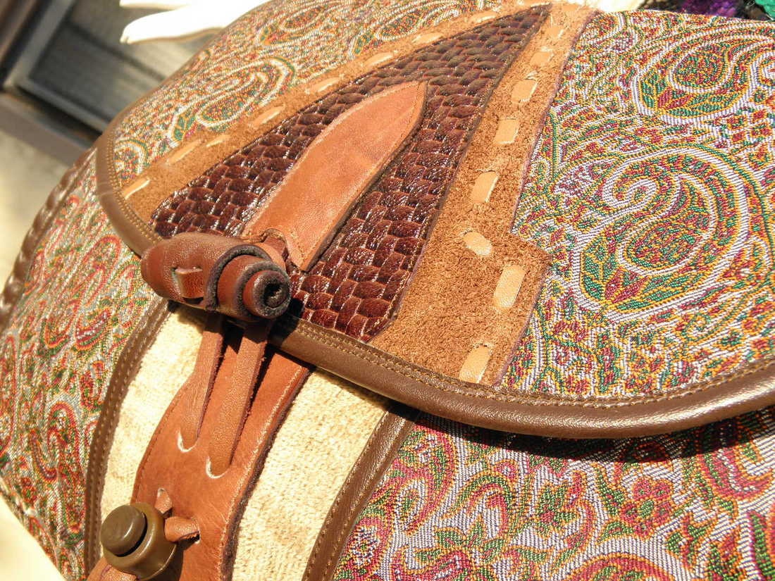 Oversized Vintage 1970s Leather & Suede Paisley Tapestry Shoulder Bag