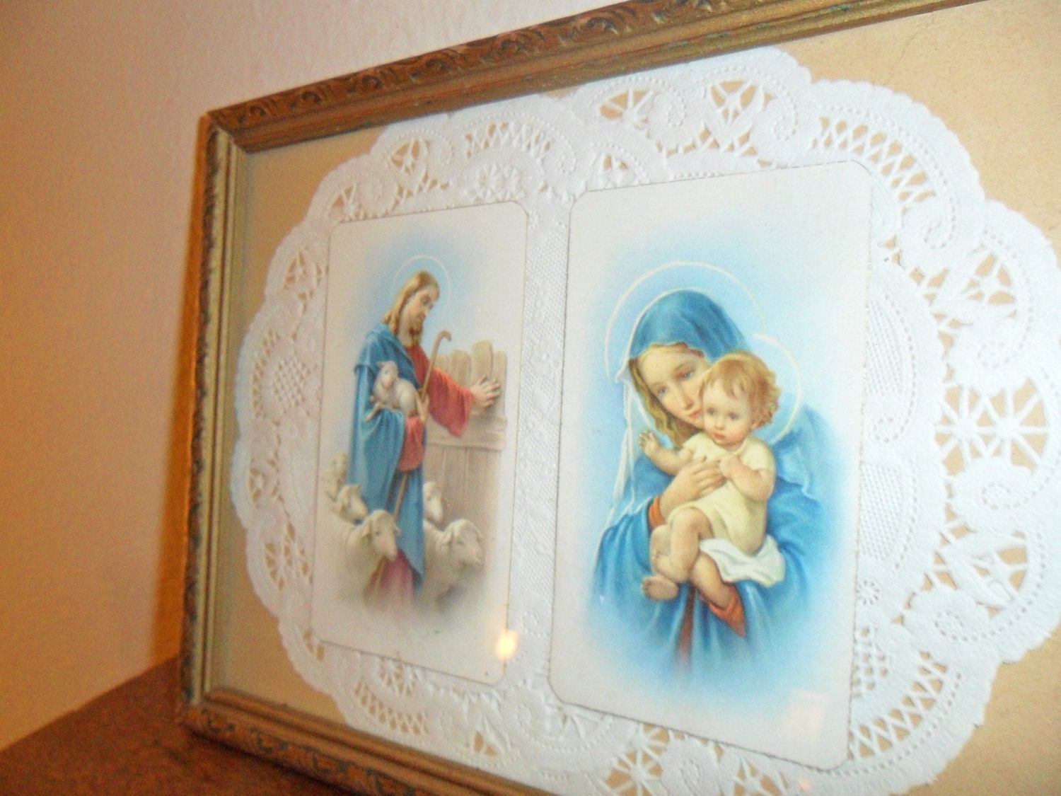 Framed Holy Cards Jesus and Virgin Mary
