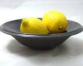 Carved Black Clay Bowl with Dark Amber Glaze