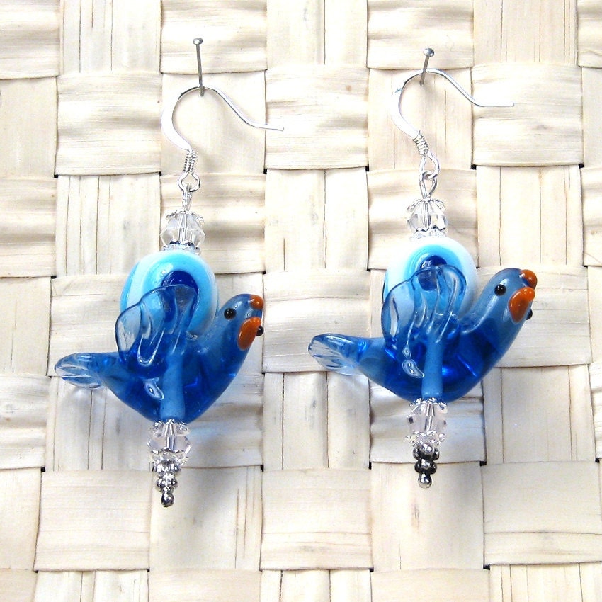 Blue Bird and Evil Eye Glass Earring