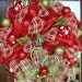 RED, WHITE and GREEN Deco Mesh Christmas Wreath with Plaid and Polka Dots