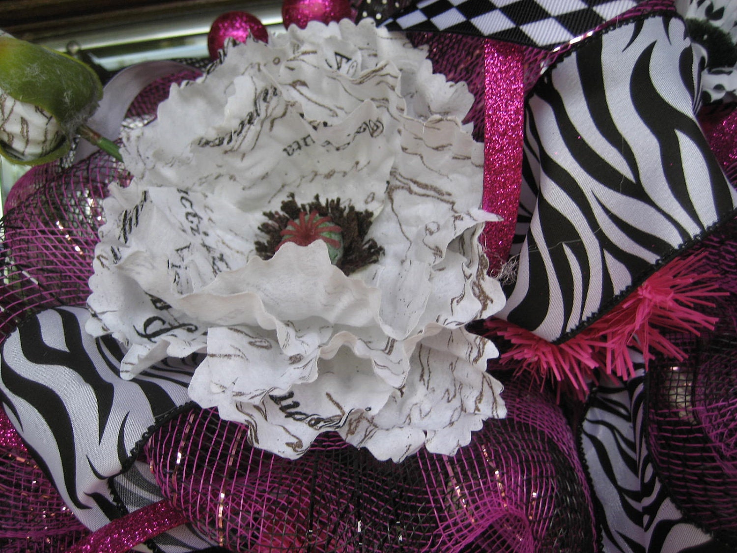 Deco Mesh HOT PINK and ZEBRA Wreath