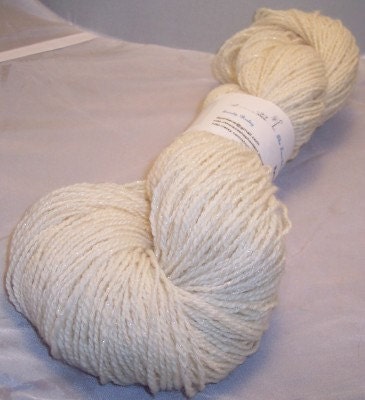 Handspun Yarn. 1 skein wool and mohair 250 yards. White and iridescent 3 ply
