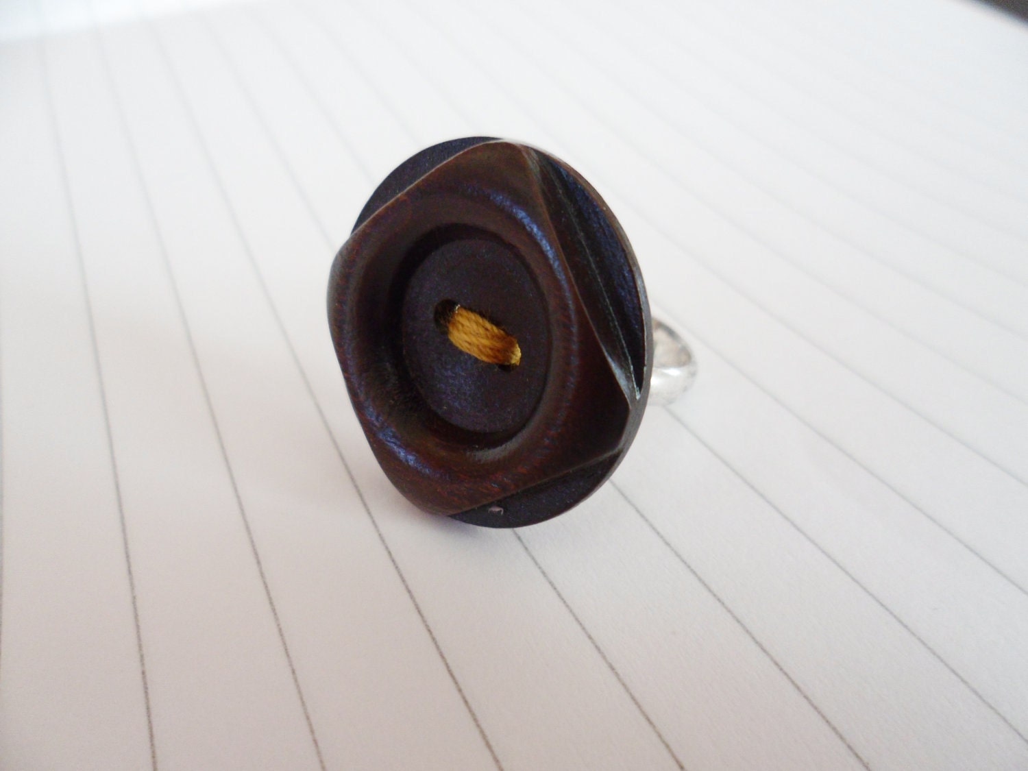 Large Dark Brown Button Ring