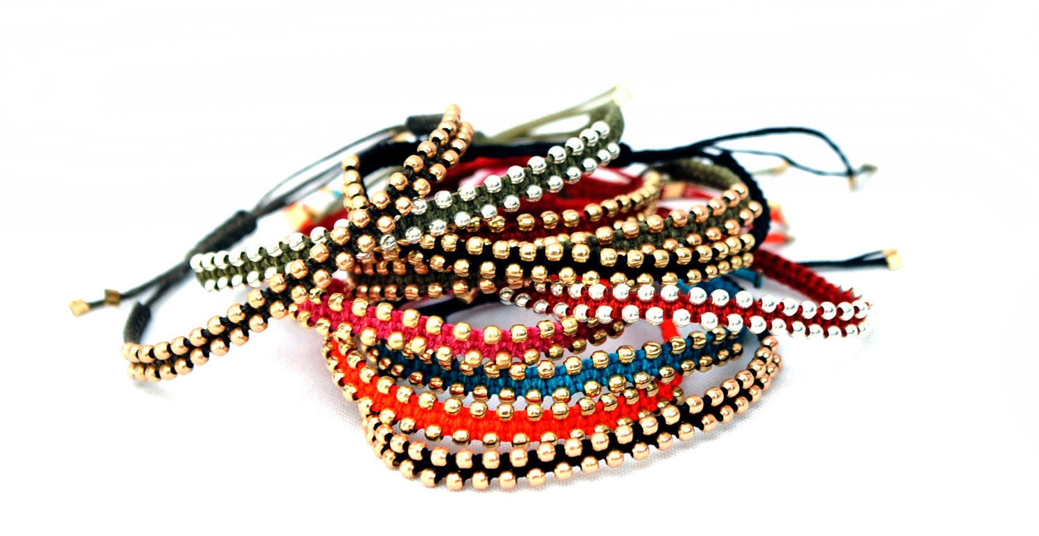 Set of 3 colorful beaded Arm Party bracelets mixed colors. 14kt gold filled