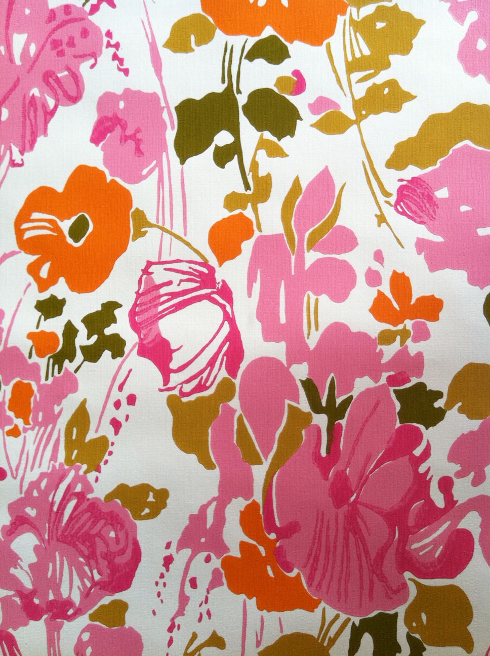 Vintage 1960s Wallpaper-Whimsical Pink Poppies-by the yard