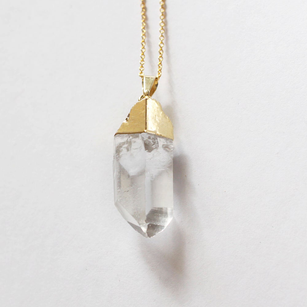 Gold dipped quartz pendant // Gold plated chain // crystal necklace // Fall Jewelry