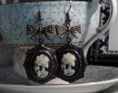 Lolita Cameo Skeleton Bow Earrings : Antique Bronze
