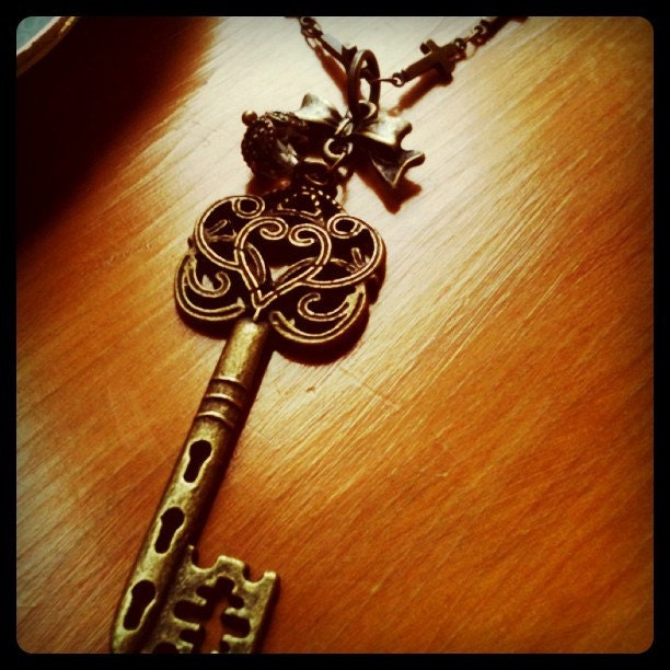 SALE Cross My Heart Key Necklace : Antique Bronze