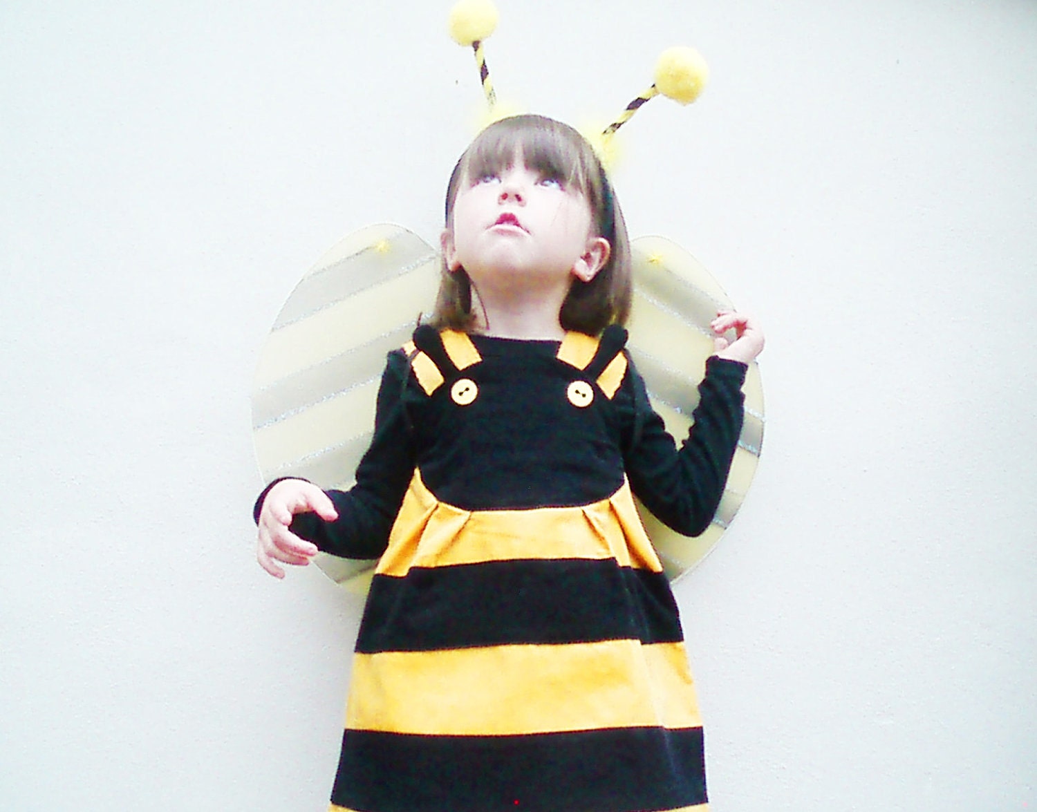 BEE-Girls Dress-yellow & black cotton corduroy-Sizes 6m-1t-2t-3t-4t-5t-6t