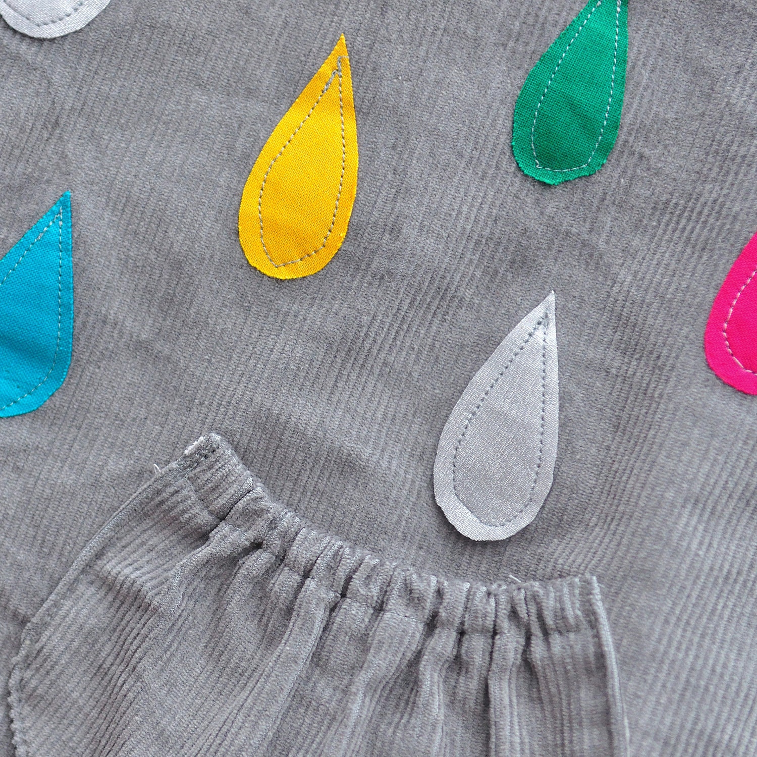 RAINBOW & silver cloud- Little girls dress-grey corduroy age 6M to 6T-Wild Things Dresses