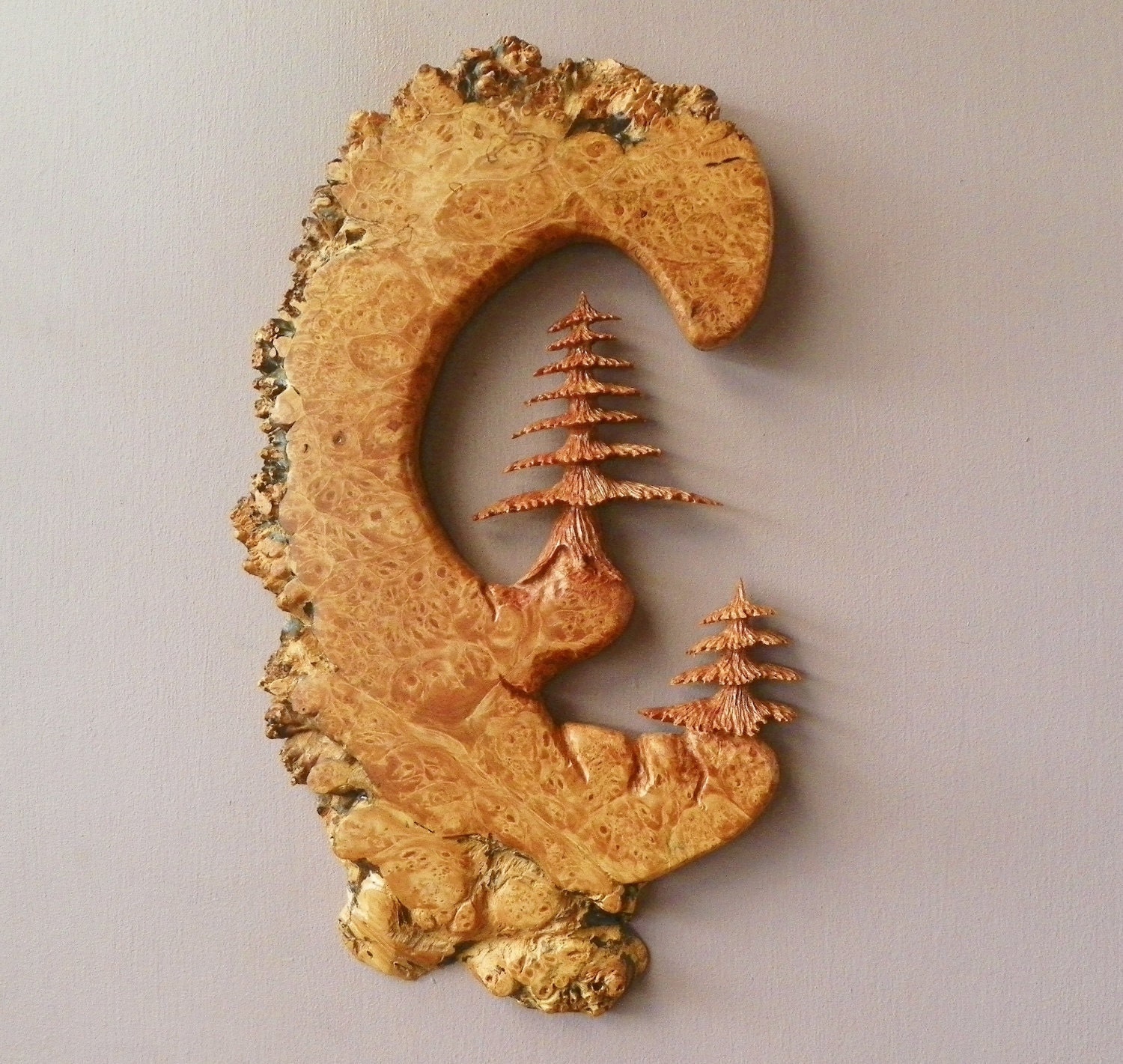 Beautiful hand carved maple burl evergreen tree