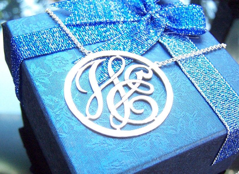 Circle Monogram Necklace 1 Inch Personalized Circle Initial Sterling Silver Pendant
