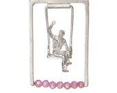 Unique Silver Dangle Earrings with pink zircons