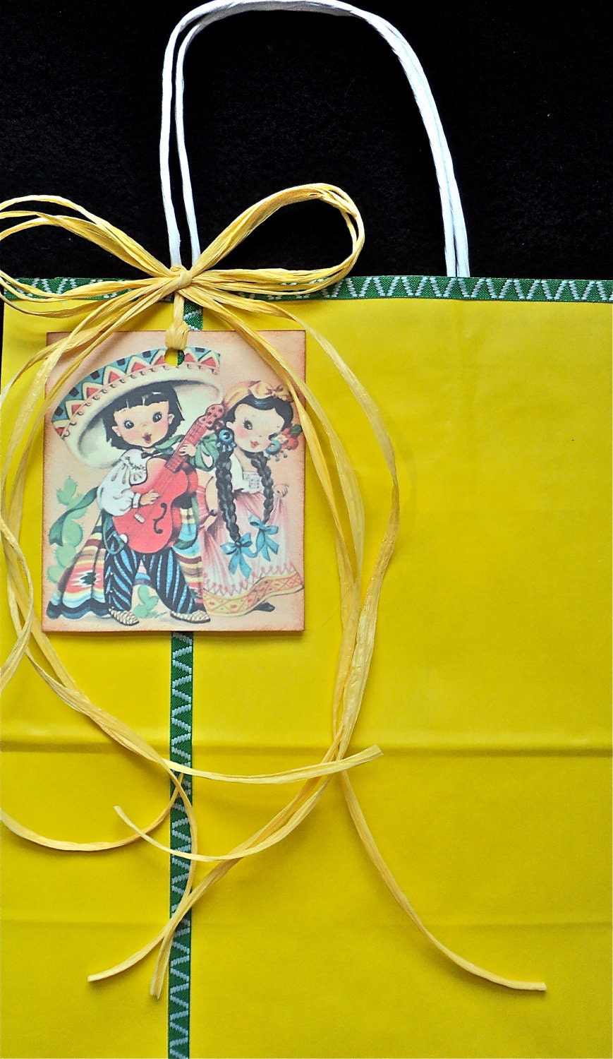 Gift Bag - Cute Mexican Children Gift Tag on Bright Yellow Bag