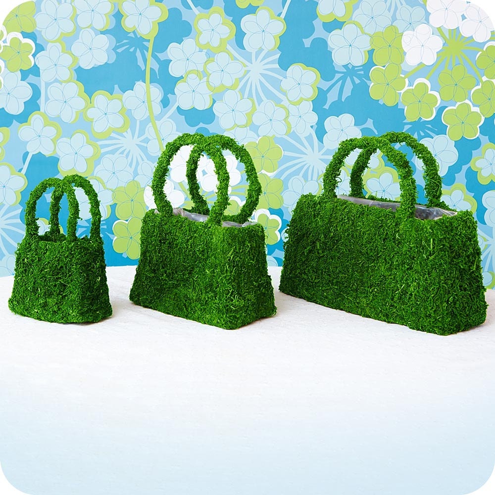 Buy plants gifts delivery. - EMERALD MOSS SET of 3 purses, mothers day, mothers day gifts, love, plant gift ideas, topiary purse, gifts for mom