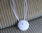Single large white fabric rosette flower on adjustable organza ribbon necklace orange brown purple lime green yellow